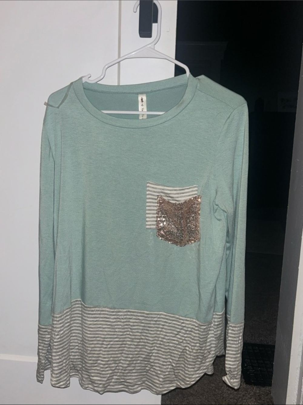 NWT Stripes + Sequins Double Pocket Top- Large